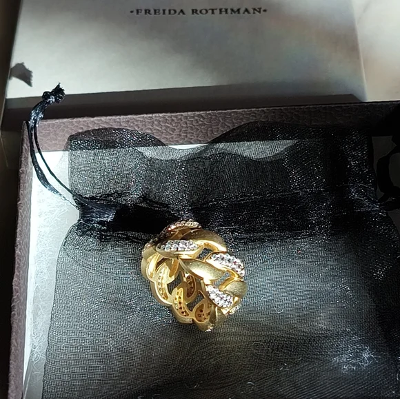 Freida Rothman Gold & Diamond Women's Ring - Paived Iced - Size 8 - New in Box - Picture 6 of 16
